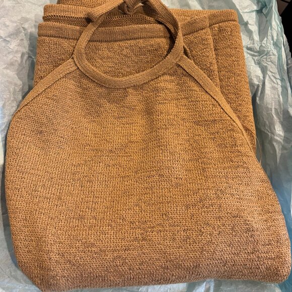 Cult Gaia Karina Halter Knit Midi Dress Wicker Tan Slit Open Back - Picture 3 of 3